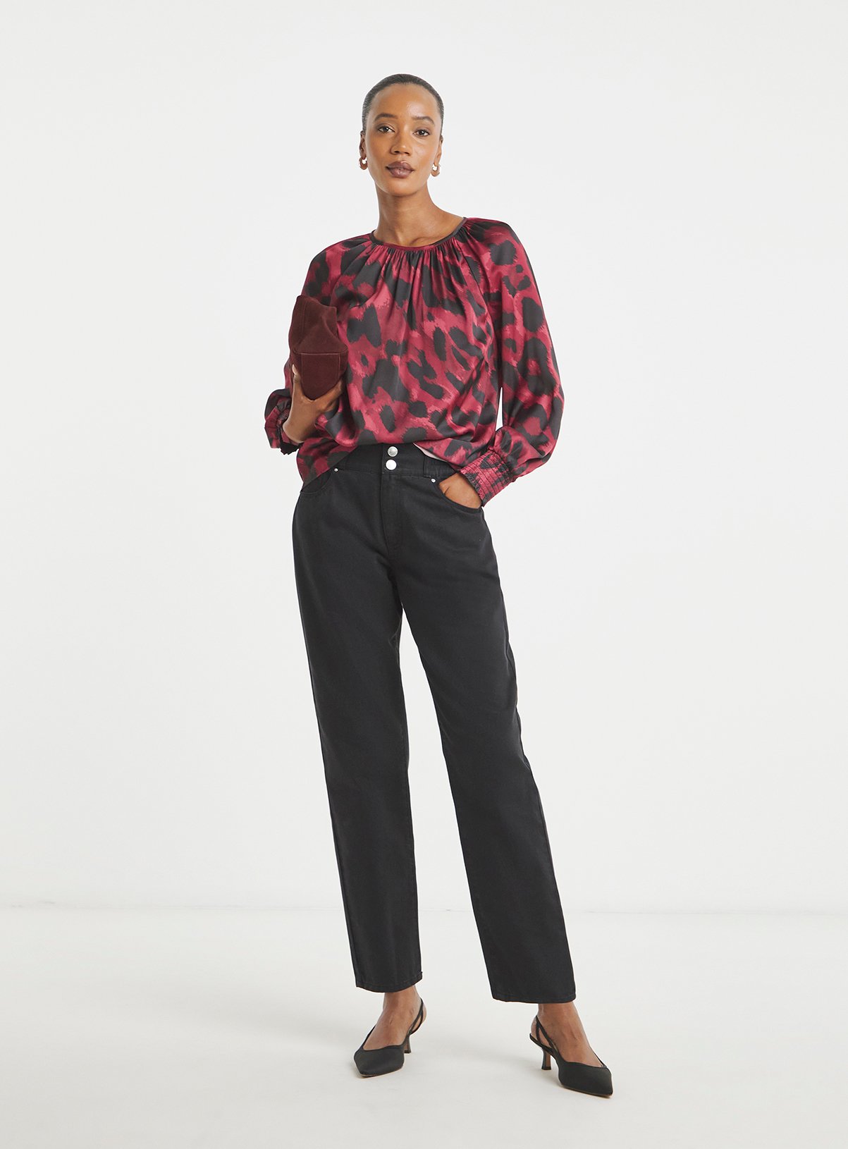 JD WILLIAMS Leopard Print Satin Raglan Blouse 32 - Image 3 thumbnail
